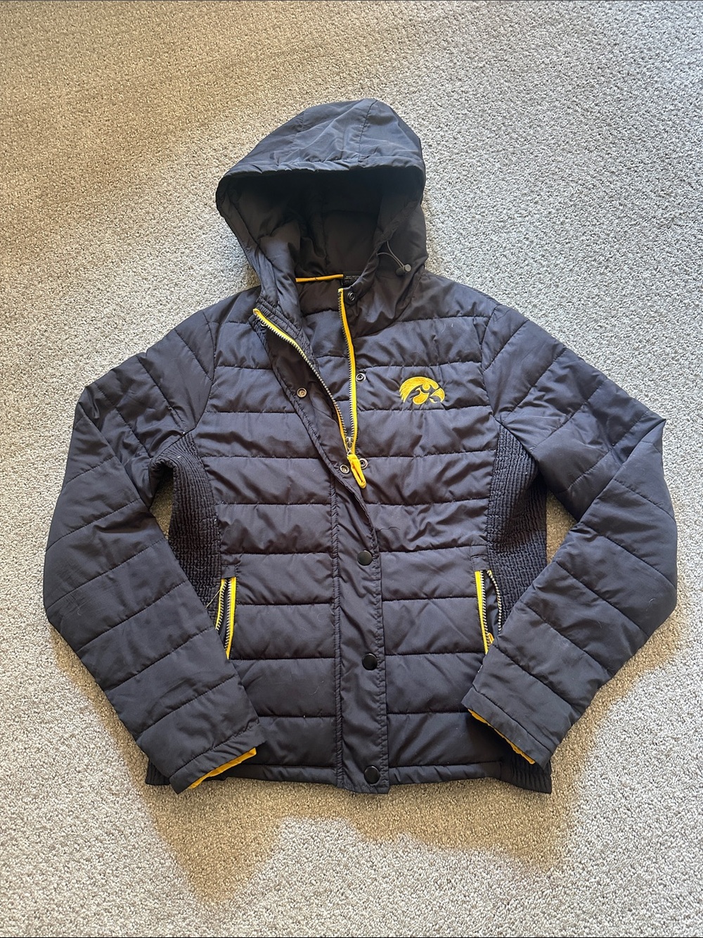 Black Hawkeye Puffer Jacket with Yellow Trim